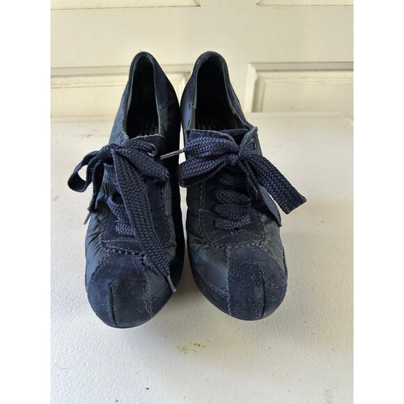 Pedro Garcia Lady Stack Rizzo Blue Nylon Suede Lace Up Italian Ankle Boots US 7 - Picture 3 of 12